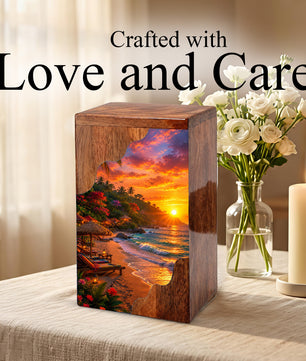 Tropical Beach Wooden Cremation Urn – Wooden Urn for Human Ashes |