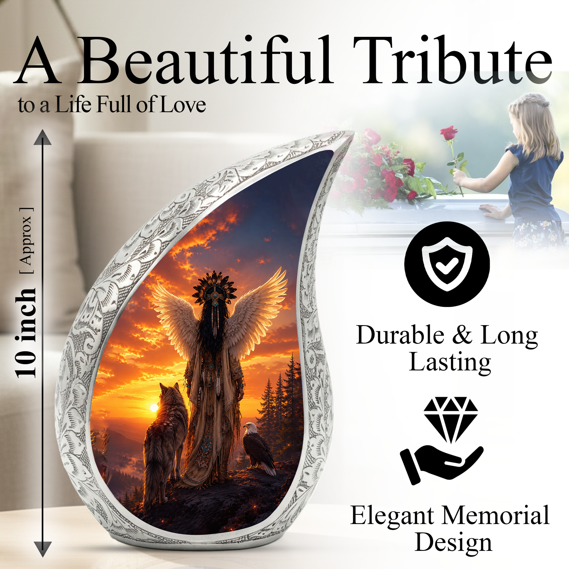 Native Wolf Cremation Urn for Mom – Beautiful Adult Female Memorial Urn for Human Ashes