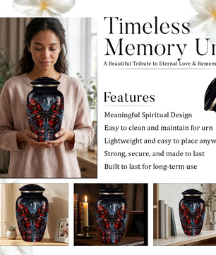 Gothic Butterfly Adult Urn for Ashes – Red & Black Skull Butterfly Cremation Urn for Adults