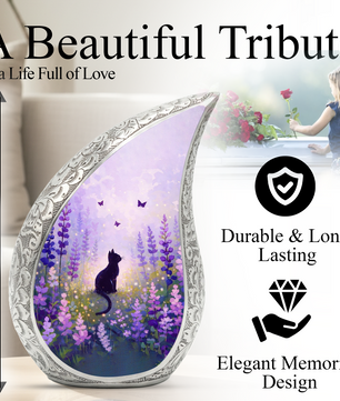 Personalized Cat Urn for Ashes – Floral Cat Memorial Urn | Keepsake Cat Cremation Urn for Pet Ashes