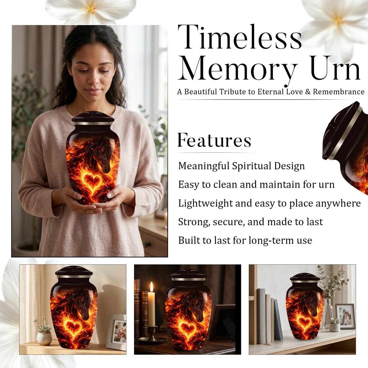 Personalized Horse Cremation Urn for Ashes, Fiery Horse Memorial Urn, Custom Equine Urn
