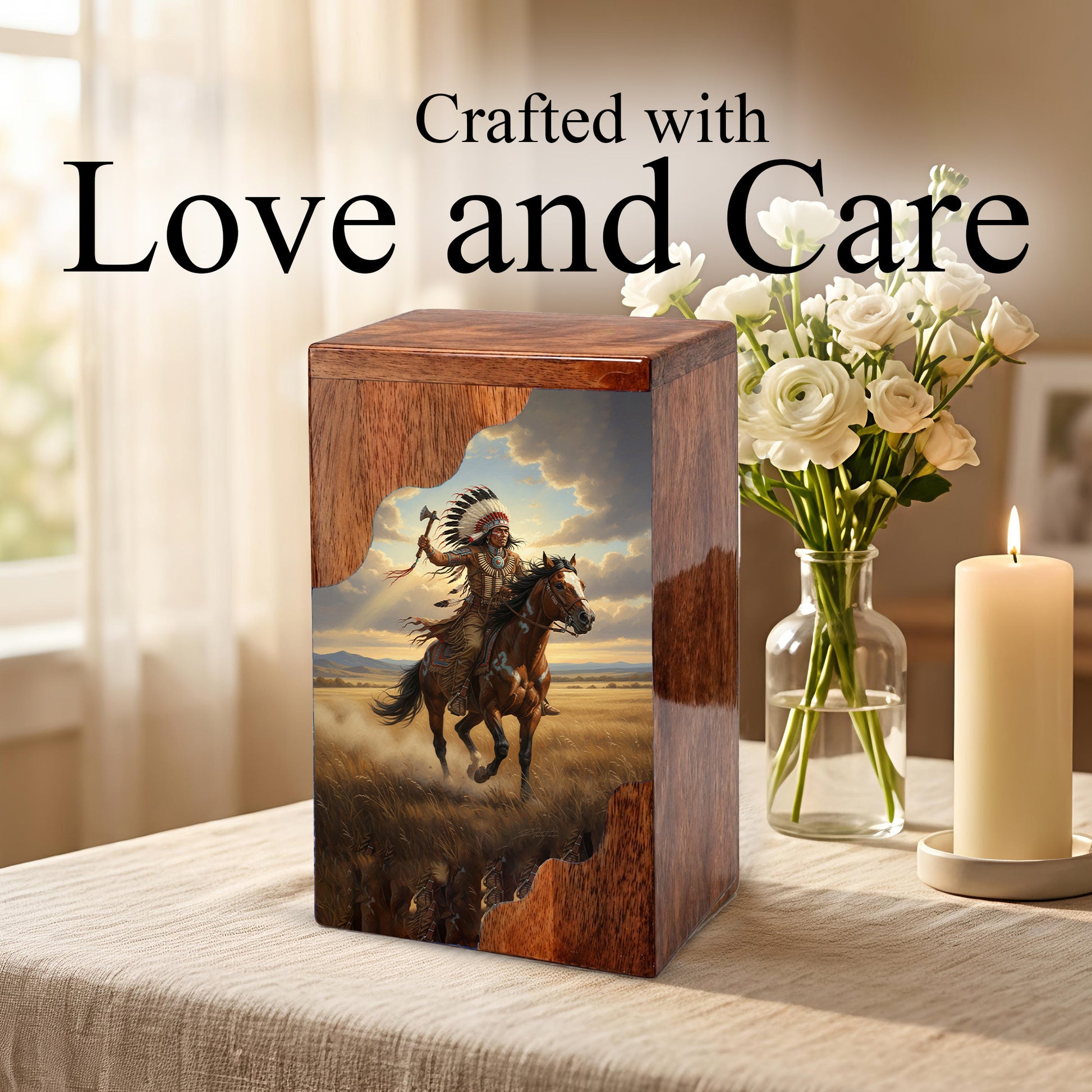 Western Cremation Urn for Dad – Custom Wooden Memorial Urn Box for Ashes