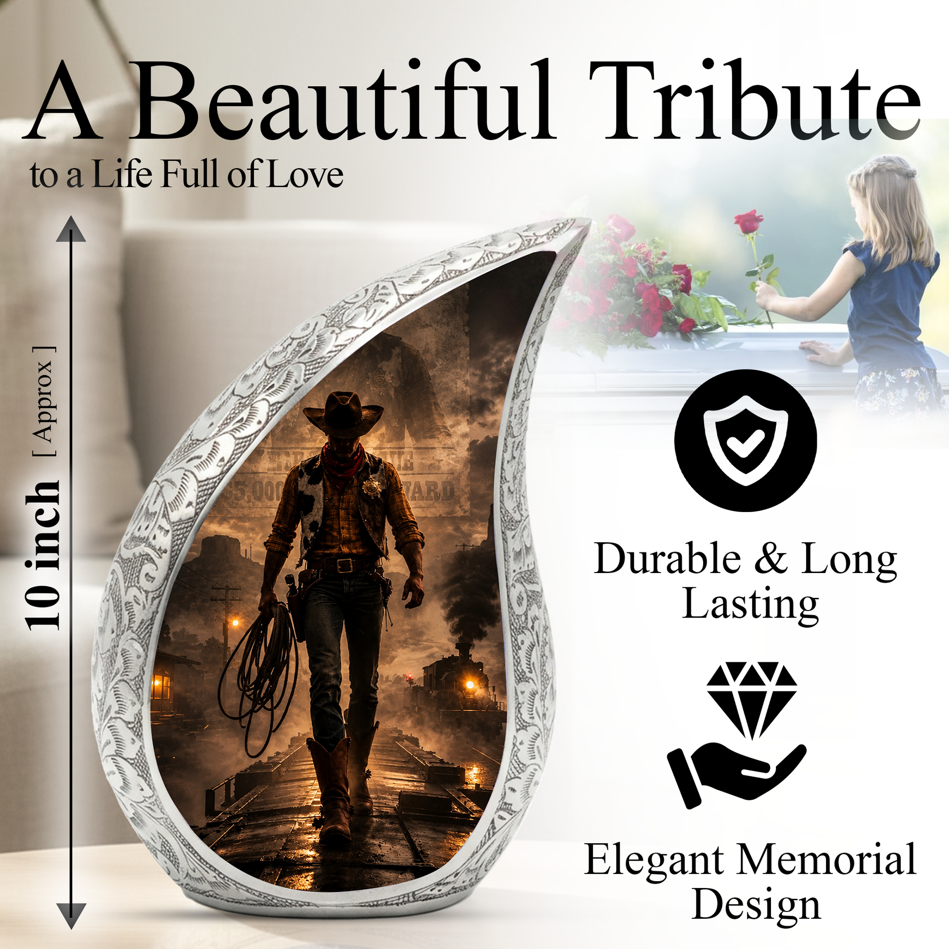 Cowboy Urn for Dad & Men | Western Cremation Urn for Adult Male Ashes | Cowboy Memorial Urn