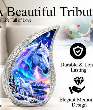 White Horse Cremation Urn for Ashes, Fantasy Horse Adult Memorial Urn