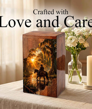 Personalised Urns for Dad,Cowboy Memorial Urn, Funeral Urn Wood