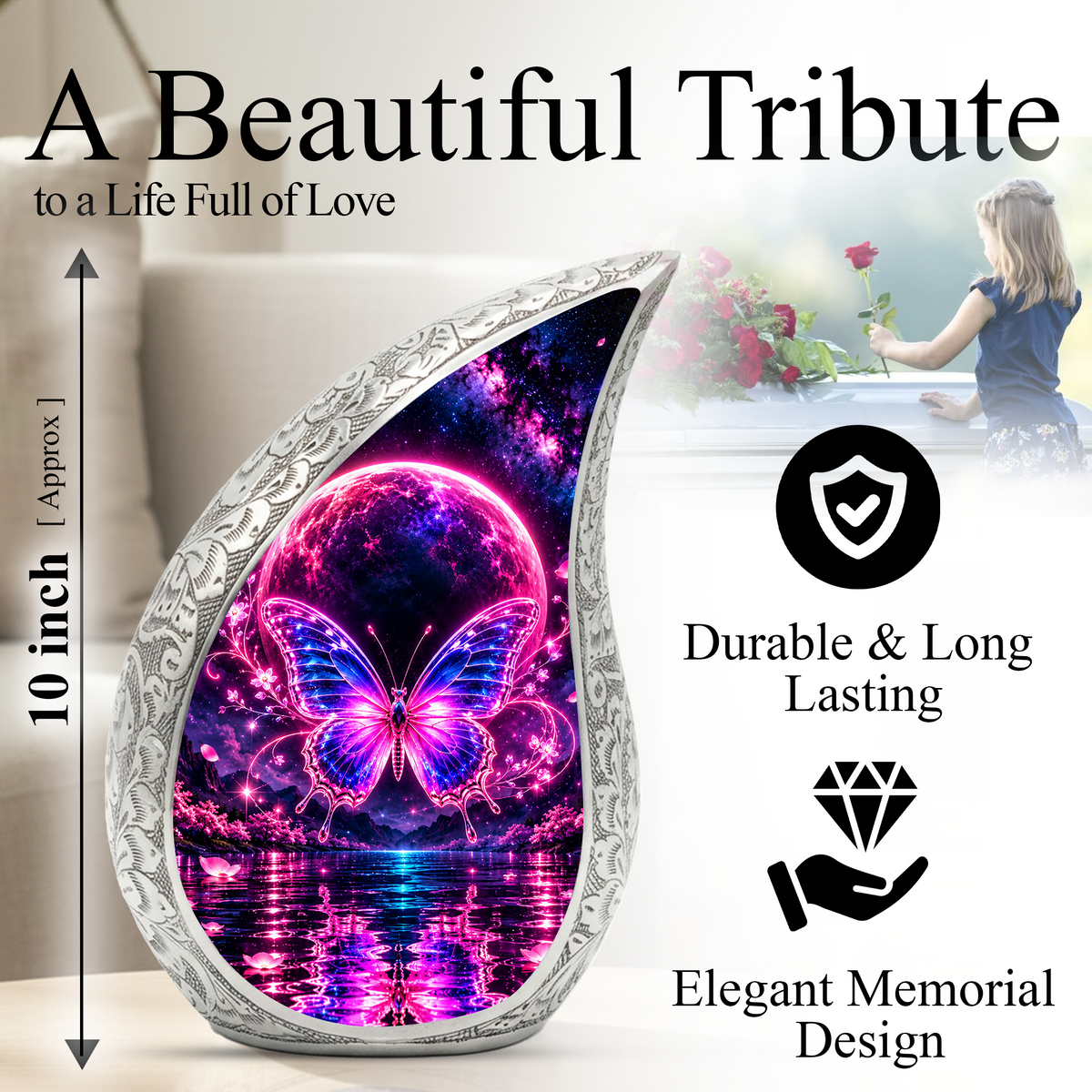 Butterfly Urn for Ashes, Pink Purple Butterfly Cremation Urn