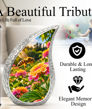Honey Bee Cremation Urn for Adult Ashes, Bee and Flower Memorial Urn