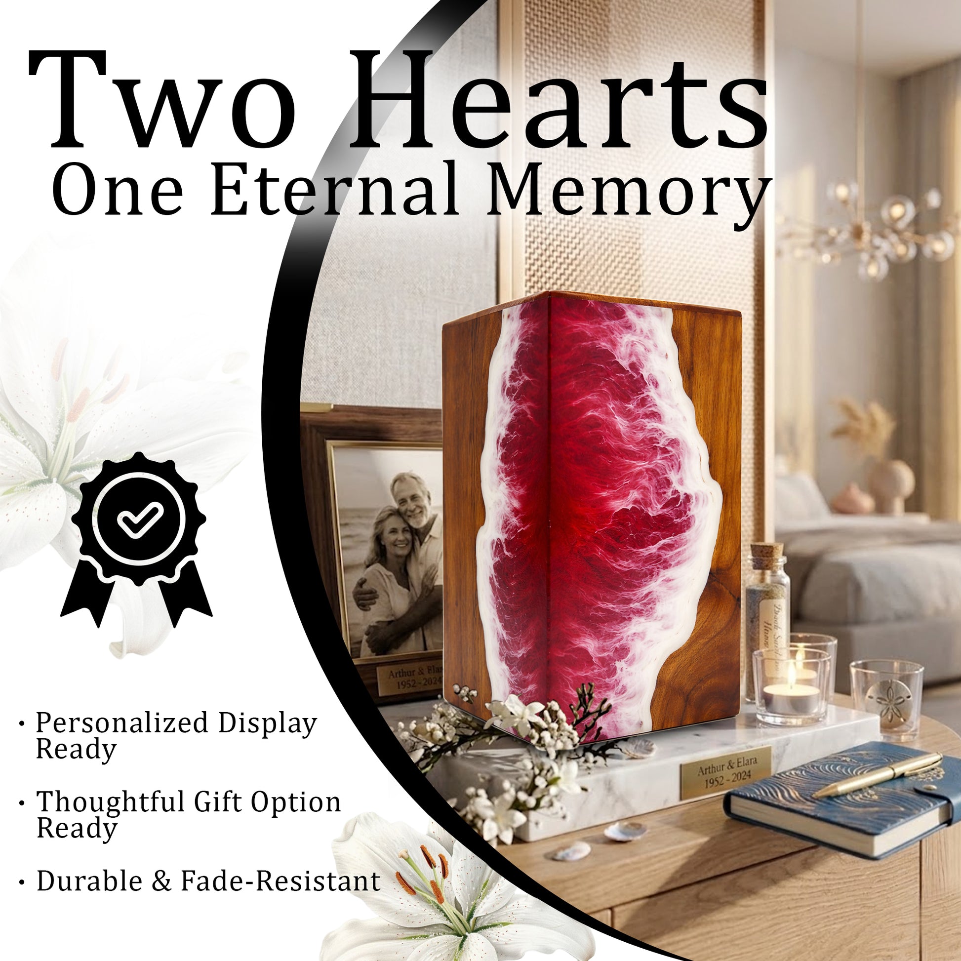 Personalized Ocean Urn For Ashes - Handmade Resin Wood Keepsake Urns Box