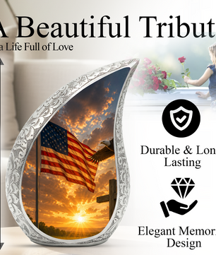 Patriotic Flag Urn for Human Ashes | American Flag Adult Cremation Urn | Memorial Urn for Adults & Ashes