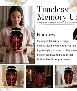 Red Dragon Cremation Urn – Dragon & Cross Adult Memorial Urn for Ashes