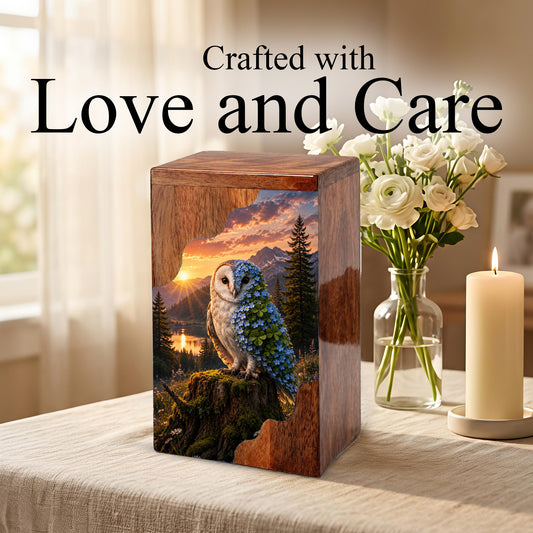Owl Wooden Cremation Urn – Wooden Urn for Human Ashes