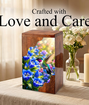 Hummingbird Wooden Cremation Urn for Mom | Personalized Urn for Human Ashes