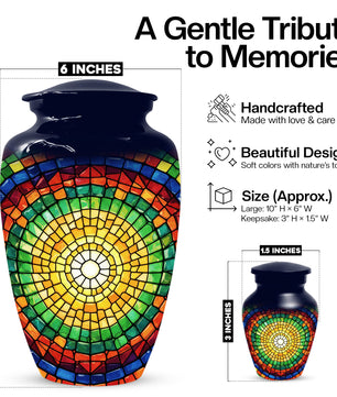 Stained Glass Memorial Urn for Ashes – Custom Rainbow Mosaic Cremation Urn for Mom& Dad - Women & Men,