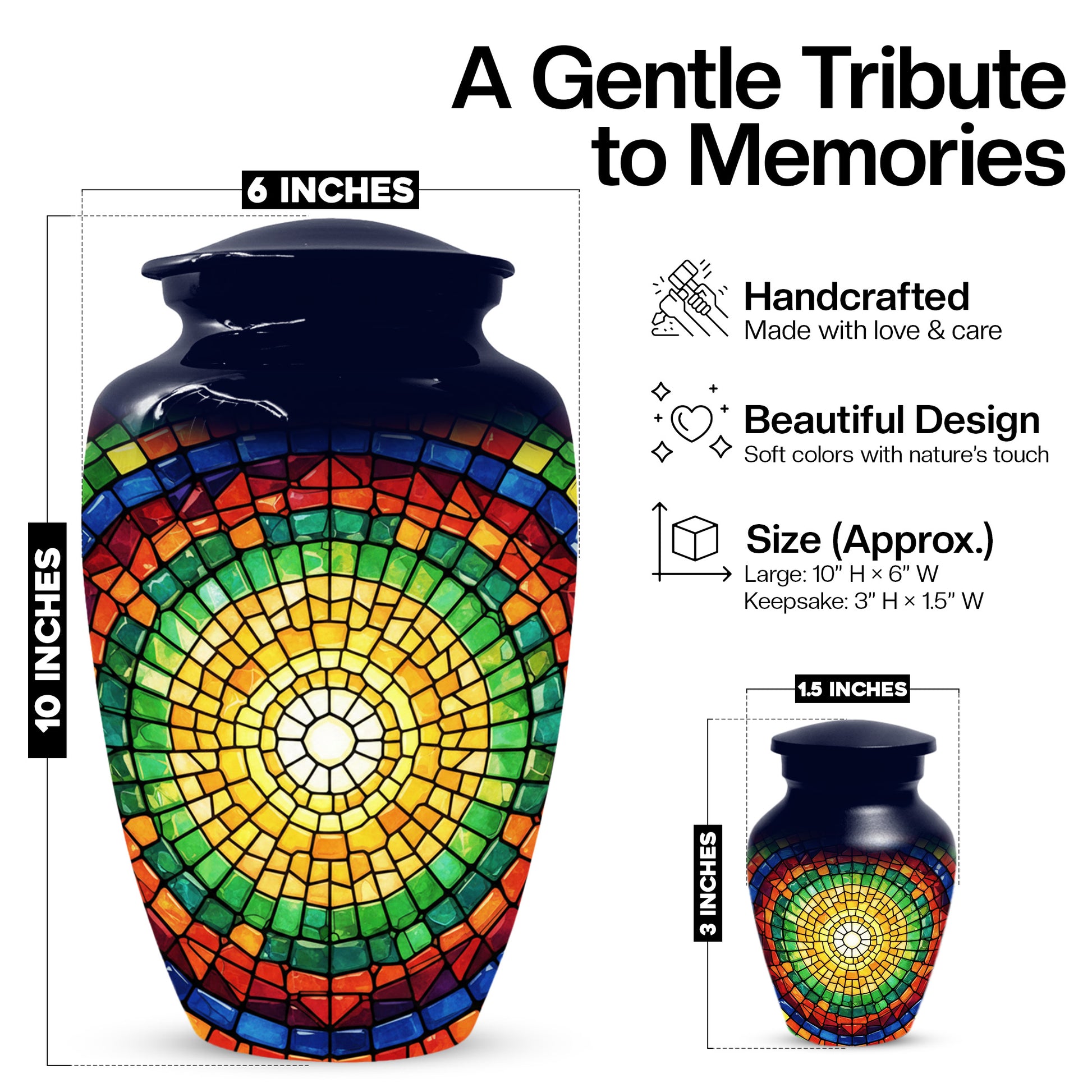 Stained Glass Memorial Urn for Ashes – Custom Rainbow Mosaic Cremation Urn for Mom& Dad - Women & Men,
