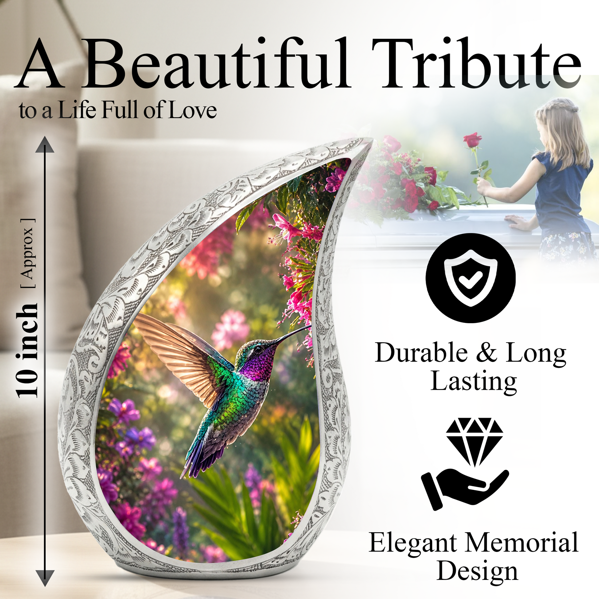 Hummingbird Urn for Human Ashes – Beautiful Adult Cremation Urn