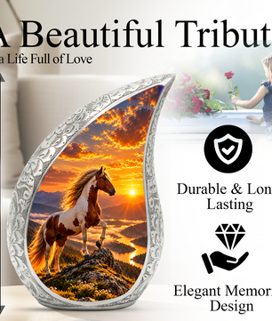 Horse Cremation Urn for Dad - Pinto Horse Memorial Urn for Ashes