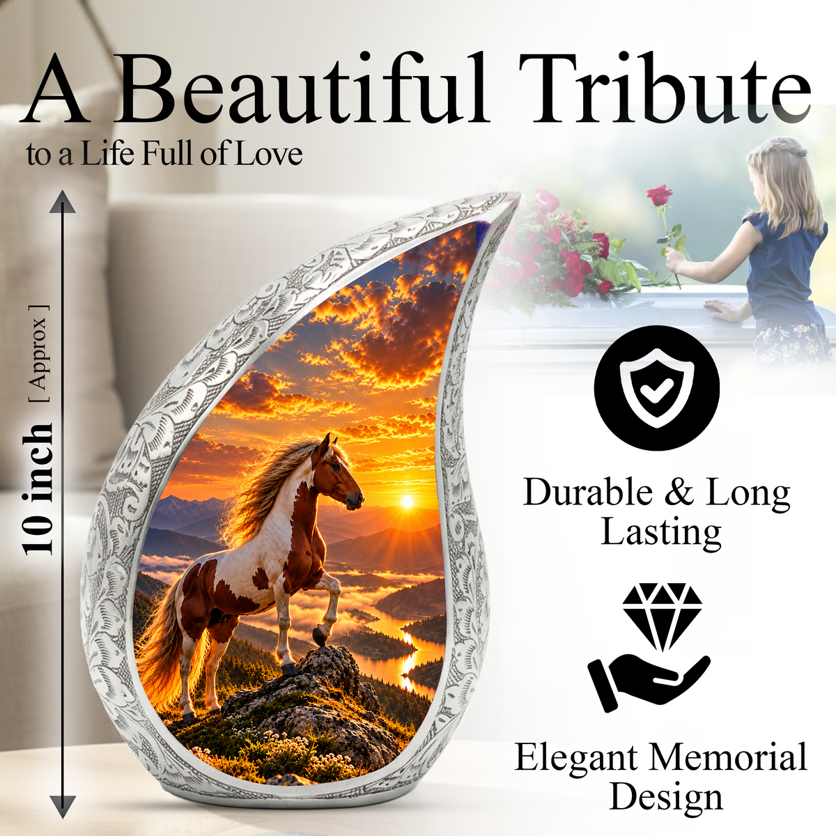 Horse Cremation Urn for Dad - Pinto Horse Memorial Urn for Ashes