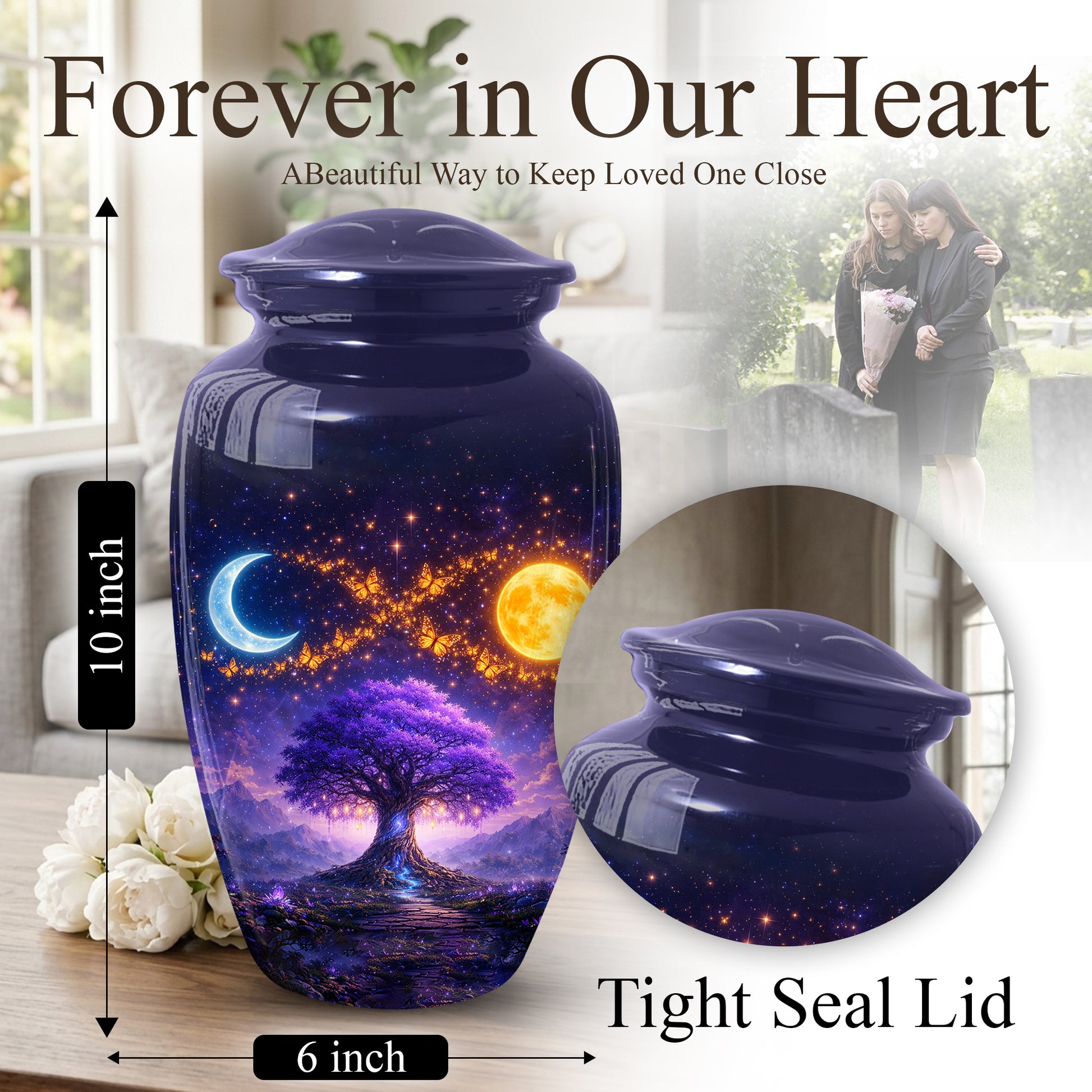 Tree of Life Urn for Mom- Purple Moon Memorial Large Urn|Adult Female Cremation Urn