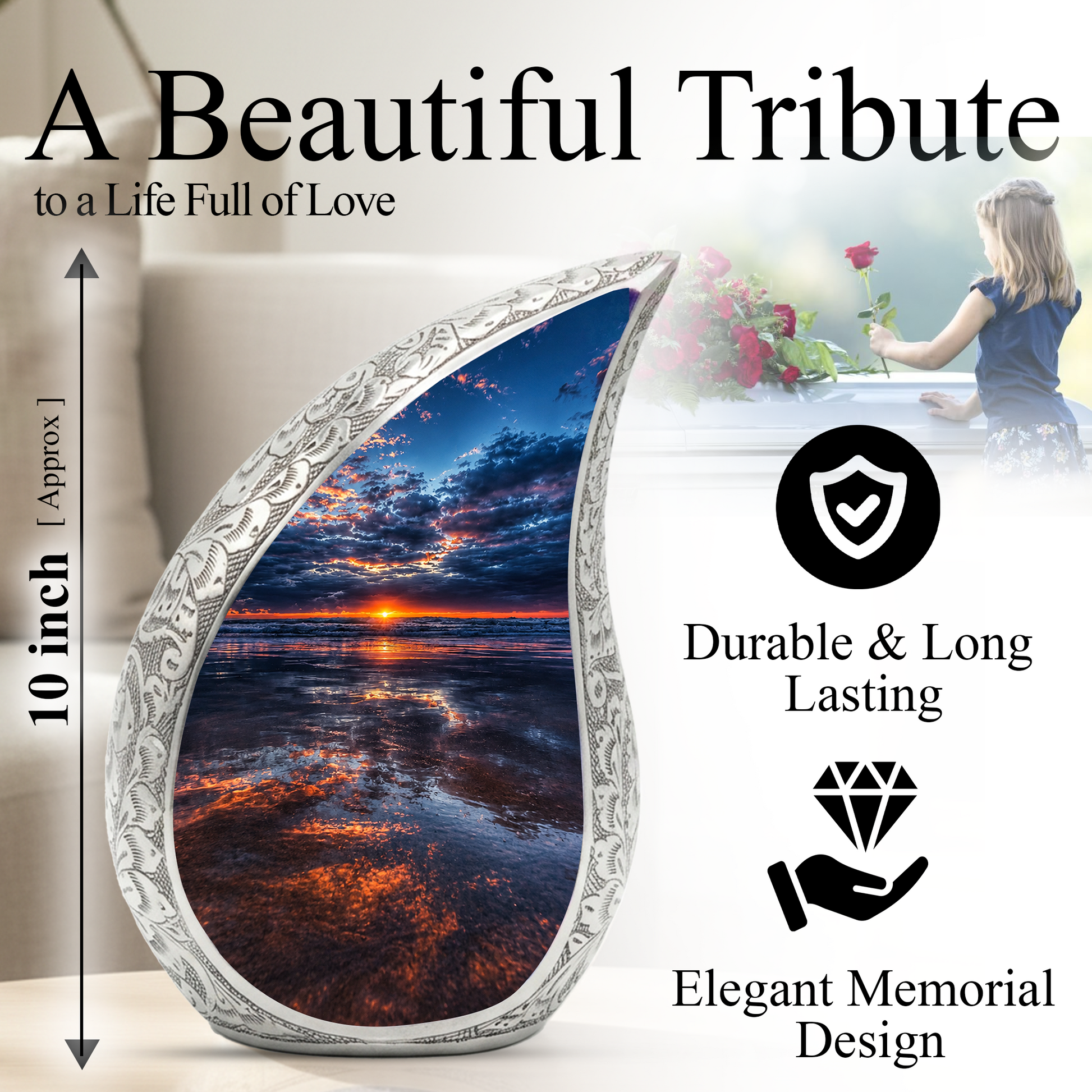 Ocean Sunset Urn for Human Ashes | Beach Cremation Urn, Ocean Wave Memorial Urn