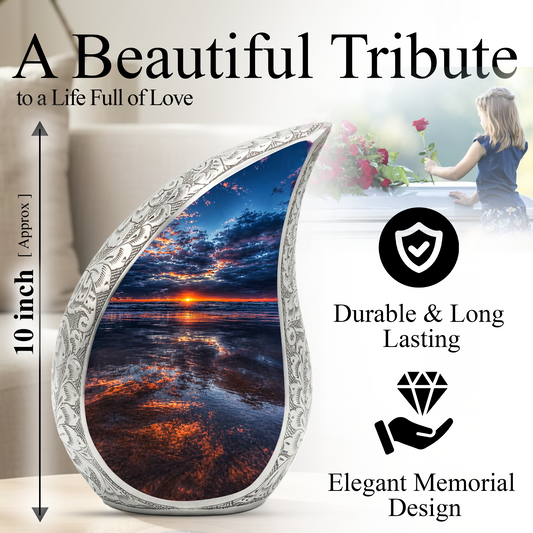 Ocean Sunset Urn for Human Ashes | Beach Cremation Urn, Ocean Wave Memorial Urn