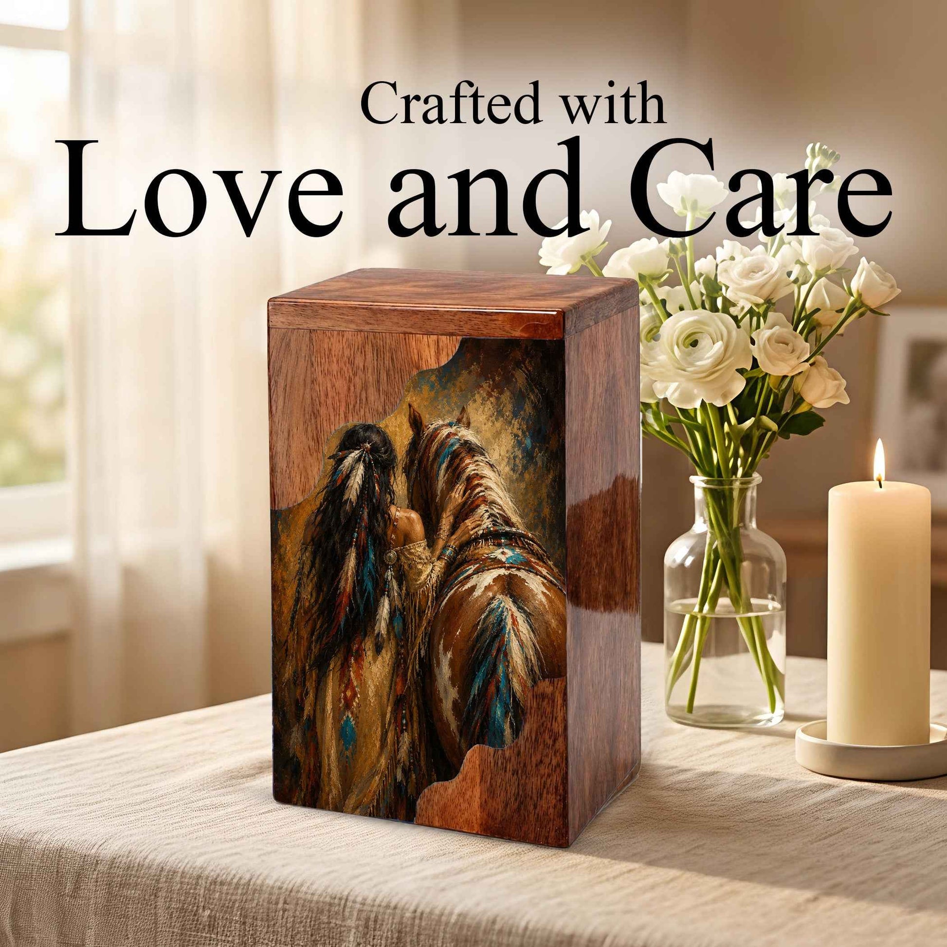Horse Spirit Wooden Cremation Urn – Wooden Urn for Human Ashes