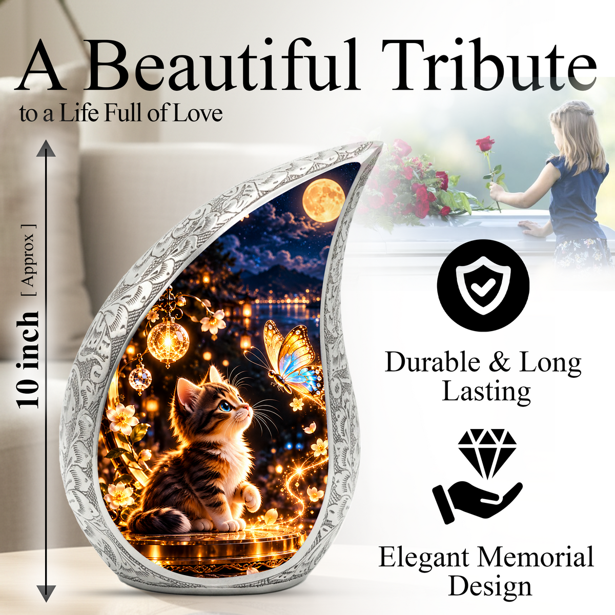 Cat Urn for Ashes, keepsake Personalized Cat Cremation Urn
