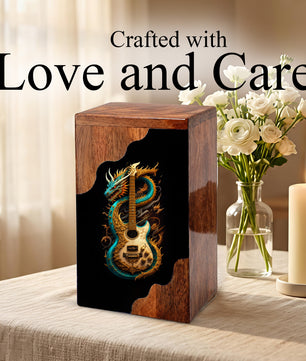Dragon Guitar Wooden Cremation Urn – Music Memorial Urn with Mythical Dragon