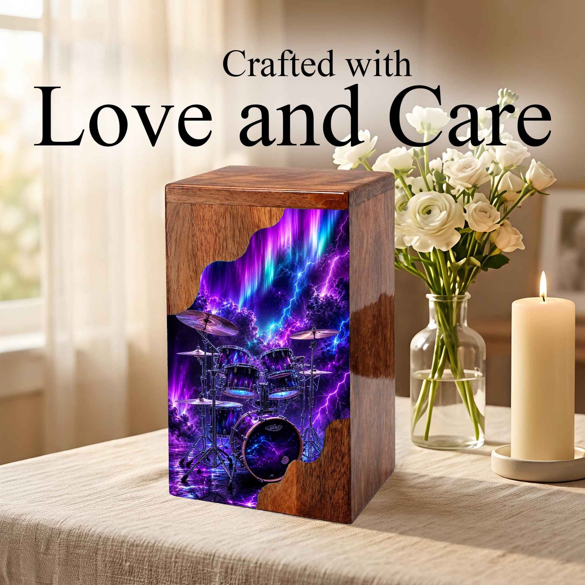 Drummer Wooden Cremation Urn – Aurora Memorial Urn