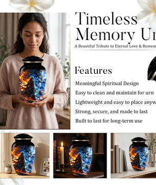 Personalized Adult Cremation Urn for Ashes, Fire and Ice Wolf Warrior Memorial Urn, Custom Aluminum Urn