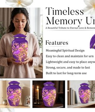 Purple Rose & Butterfly Cremation Urn for Ashes | Personalized Floral Memorial Urn | Handmade Adult Urn for Human Ashes
