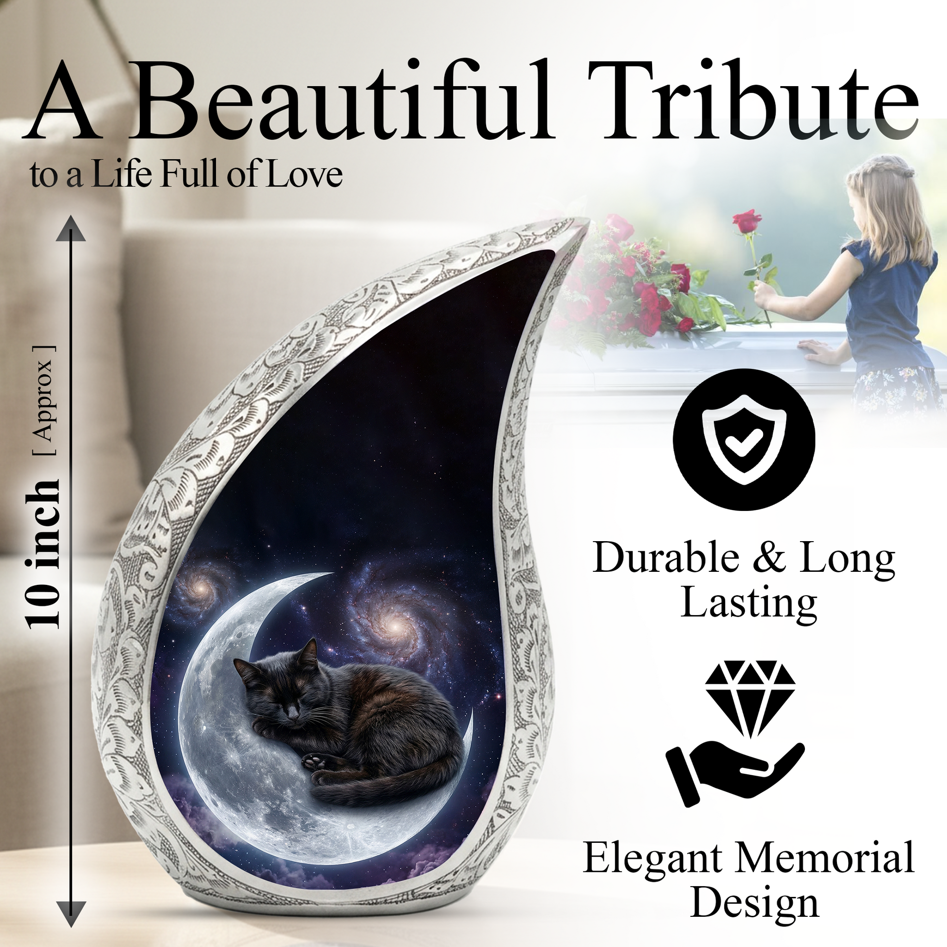 Moon Cat Memorial Urn, Personalized Cat Urn-Cremation Urn For Ashes