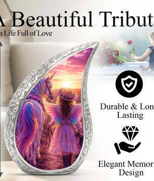 Pink Unicorn Angel Girl Urn for Human Ashes – Beautiful Girl Cremation Urn & Memorial Keepsake