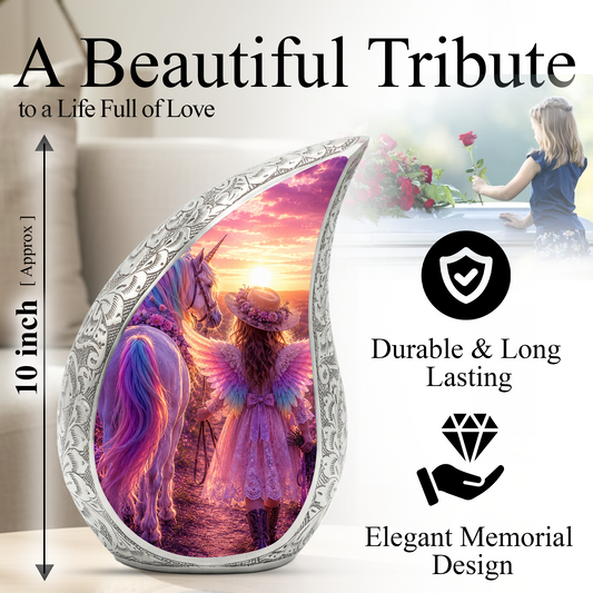 Pink Unicorn Angel Girl Urn for Human Ashes – Beautiful Girl Cremation Urn & Memorial Keepsake