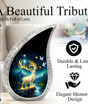 Golden Reindeer Night Landscape Cremation Urn for Adult Ashes