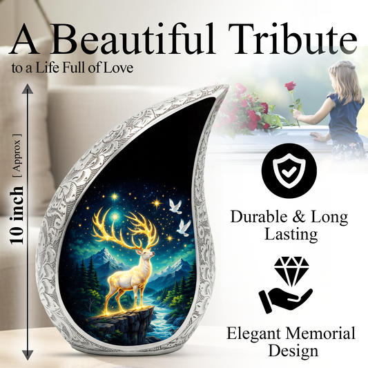 Golden Reindeer Night Landscape Cremation Urn for Adult Ashes