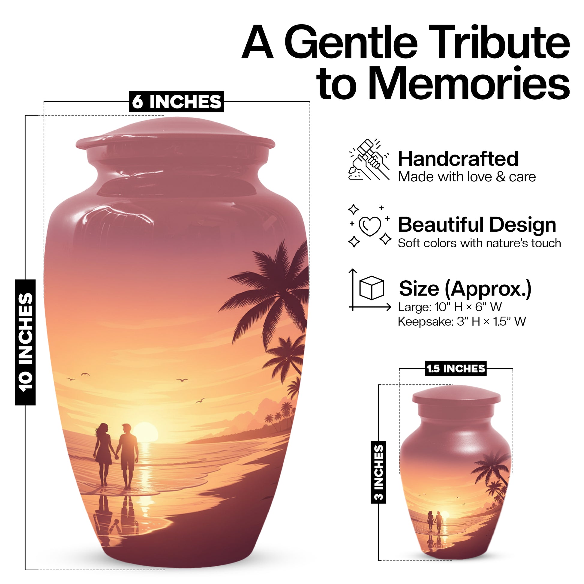 Beach Sunset Cremation Urn for Human Ashes | Personalized Adult Urn, Ocean Theme Urn & Beach Keepsake Urn