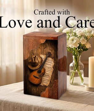 Personalized Wooden Cremation Urn for Dad, Guitar Memorial Urn