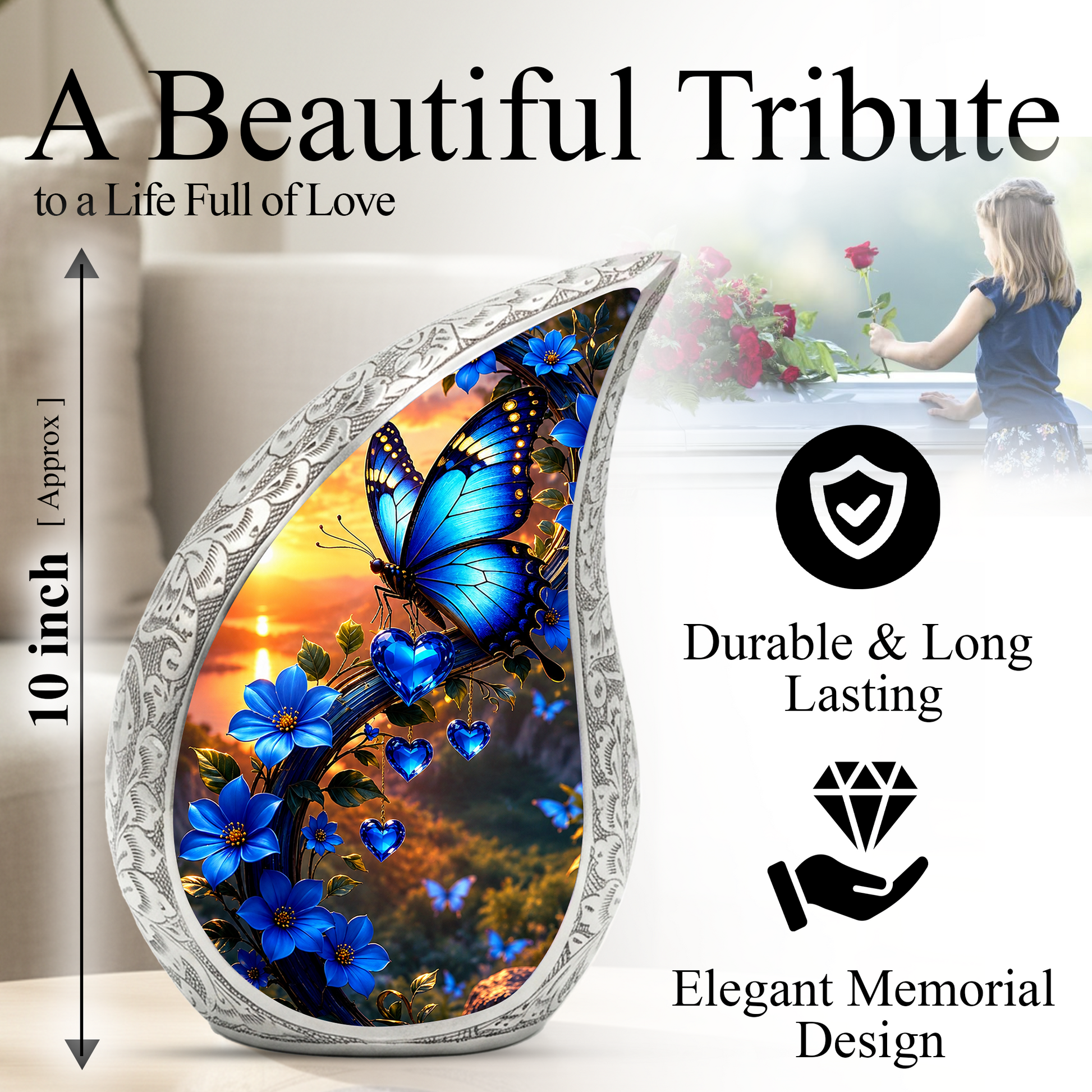 Blue Butterfly Urn for Ashes | Butterfly Urns for Human Ashes, Butterfly Urn for Cremains,
