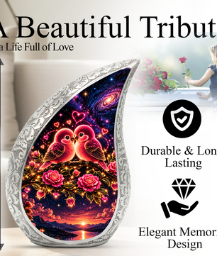 Love Birds Urn for Ashes, Romantic Bird Aluminum Cremation Urn
