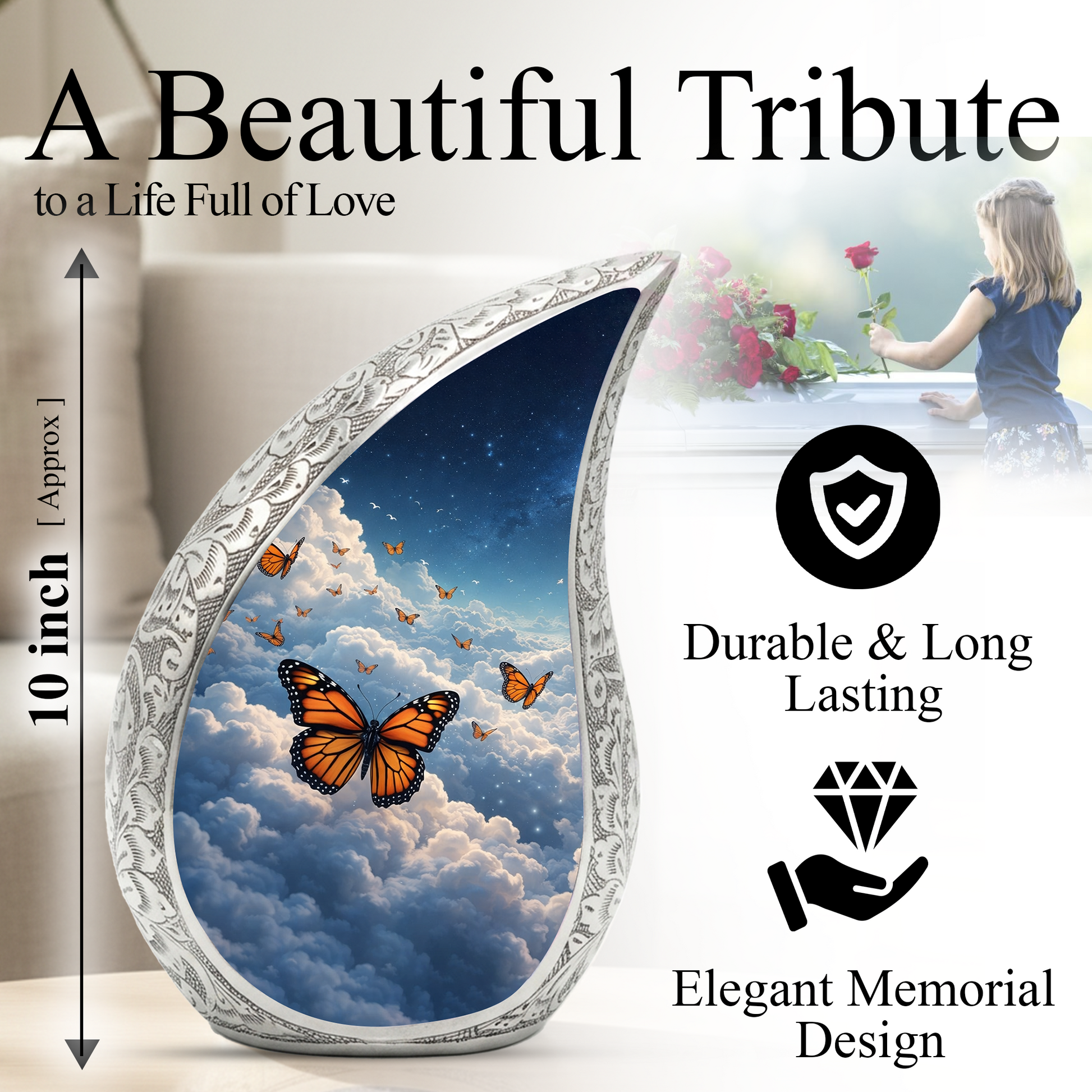 Butterfly Heaven Adult Urn for Human Ashes – Premium Butterfly Heaven Cremation Urn