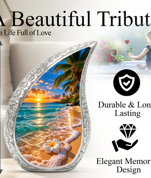 Beach Cremation Urn for Ashes, Tropical Ocean Memorial Urn, Sunset Beach Adult Urn, Personalized Coastal Cremation Urn