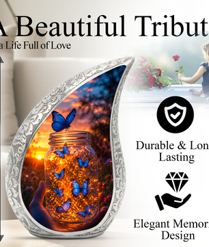 Golden Butterfly Urn for Human Ashes | Butterfly Cremation Memorial Urn