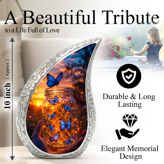 Golden Butterfly Urn for Human Ashes | Butterfly Cremation Memorial Urn