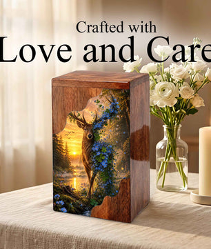 Deer Wooden Cremation Urn for Mom | Wooden Urn for Human Ashes | Adult Female Urn |