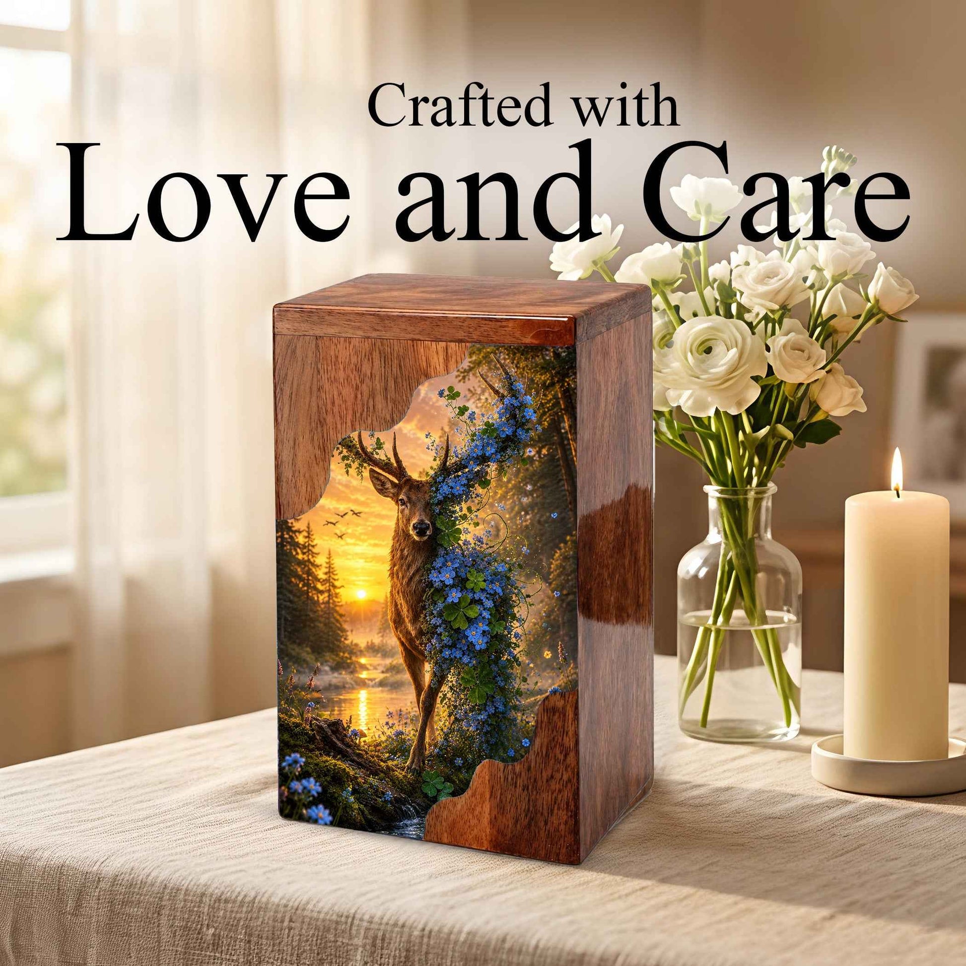 Deer Wooden Cremation Urn for Mom | Wooden Urn for Human Ashes | Adult Female Urn |