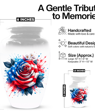 American Flag Rose Urn for Ashes, Patriotic Memorial Urn, Veteran Cremation Urn