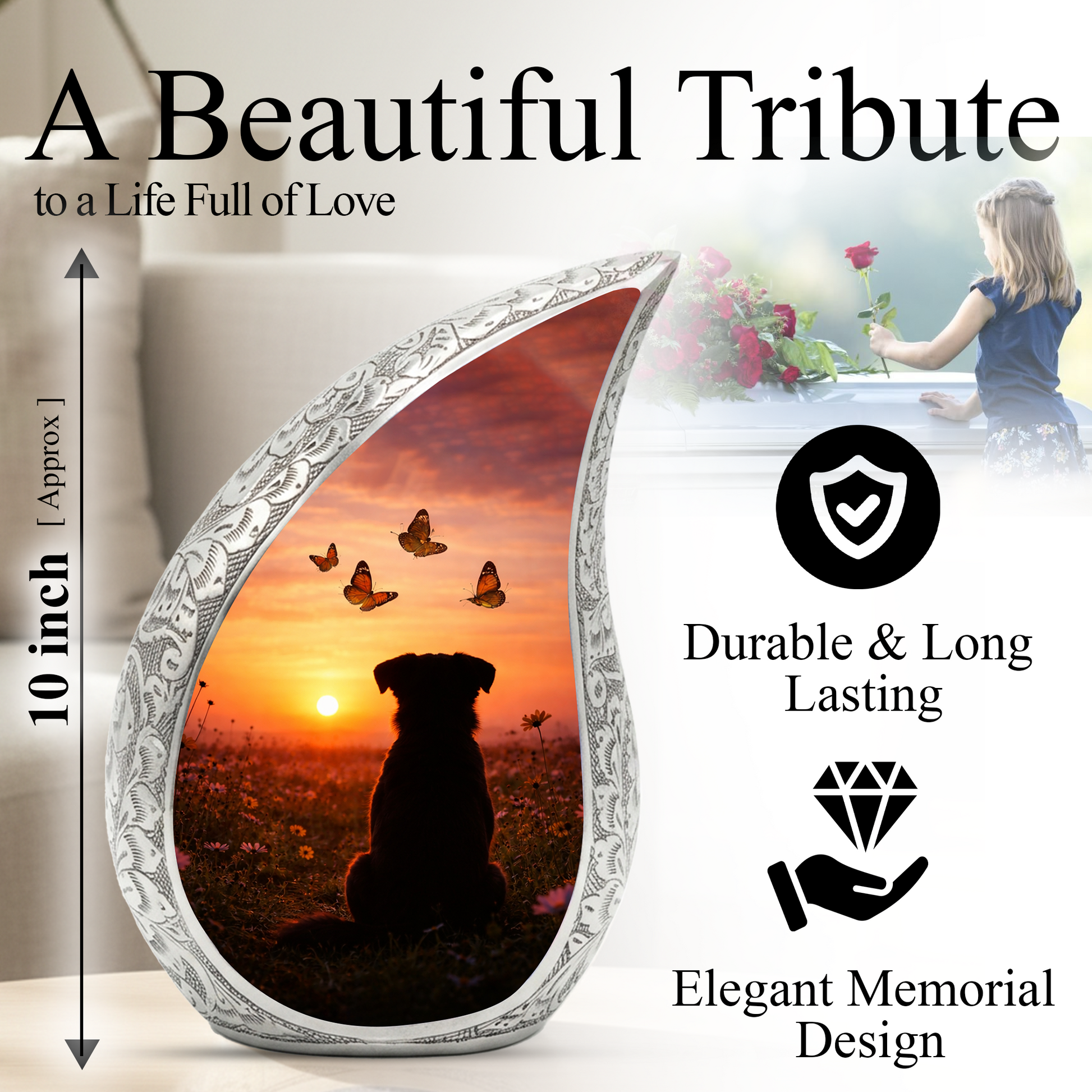 Dog Sunset Urn for Human & Pet Ashes – Personalized Dog Urn