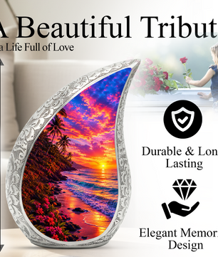 Beach Sunset Cremation Urn for Human Ashes – Ocean Wave Adult Memorial Urn, Beach Keepsake Urn for Mom, Women & Loved Ones