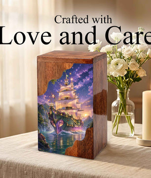 Wooden Cremation Urn for Human Ashes, Sailing Ship Memorial Urn, Adult Cremation Urn
