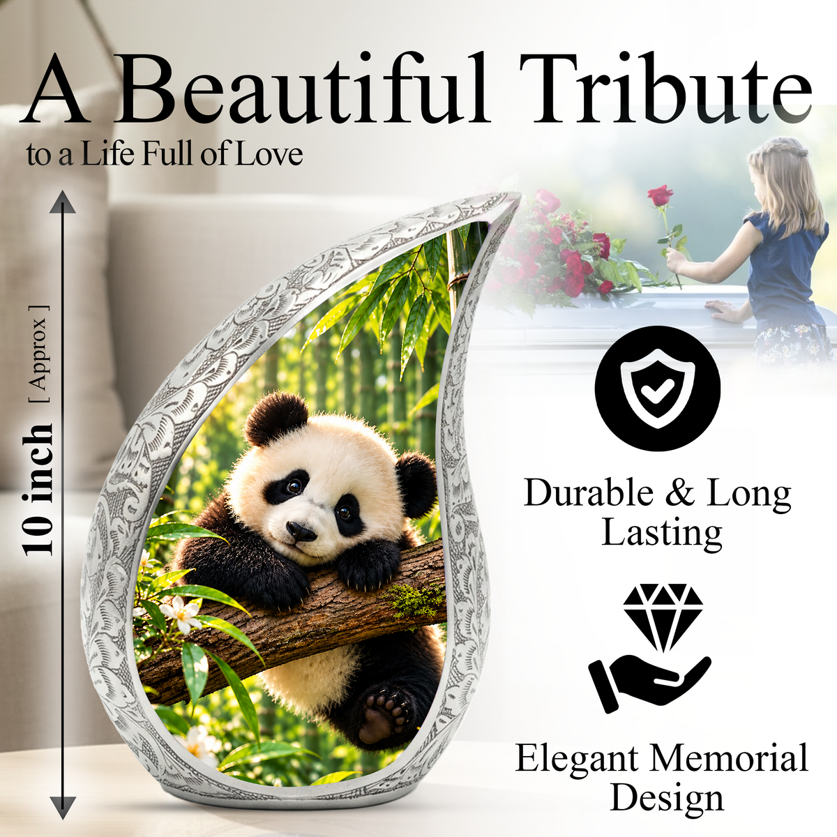Panda Cremation Urn for Adult Ashes, Cute Panda Memorial Urn, Bamboo Forest Animal Urn